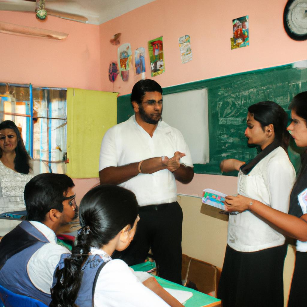 Teacher engaging students in discussion