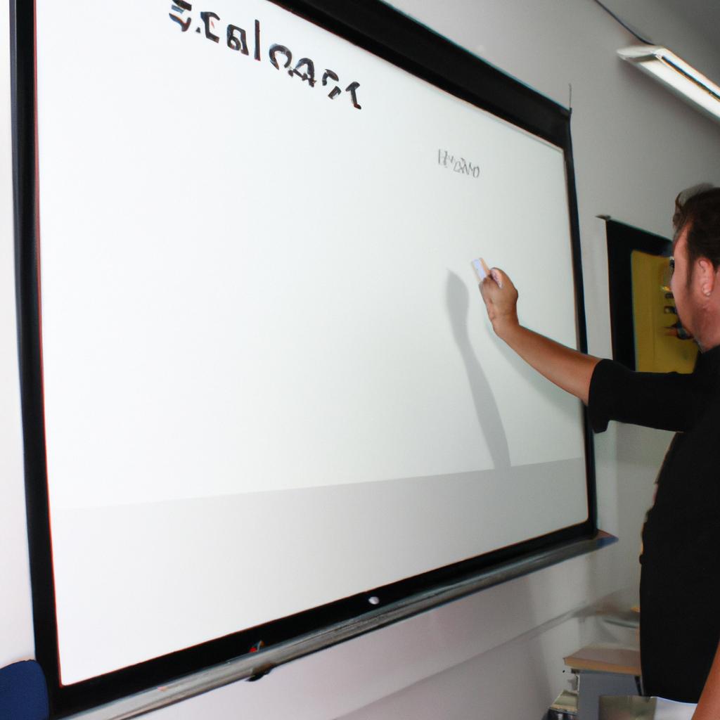 Teacher using interactive whiteboard technology