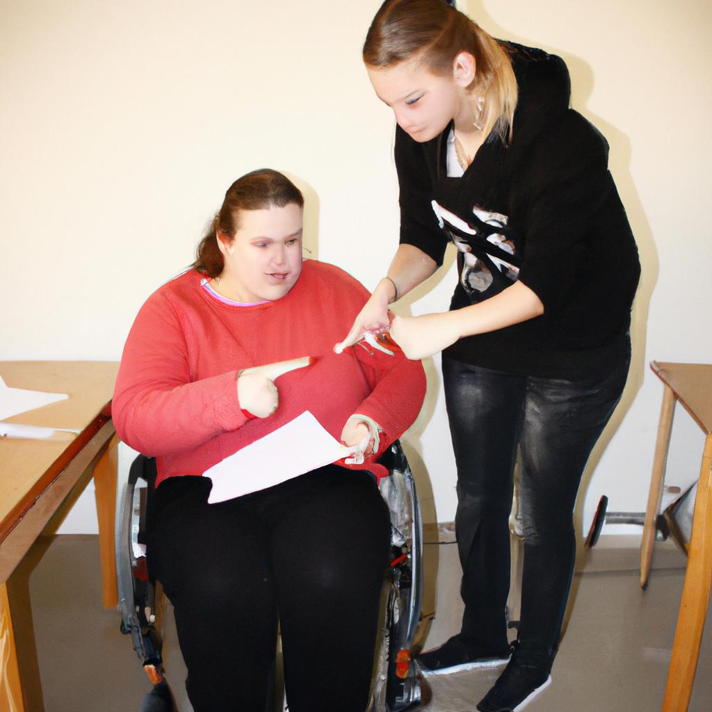 Woman teaching student with disabilities