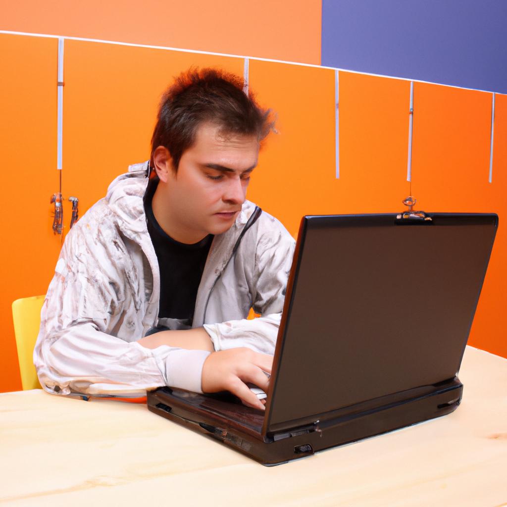 Adult student studying on laptop